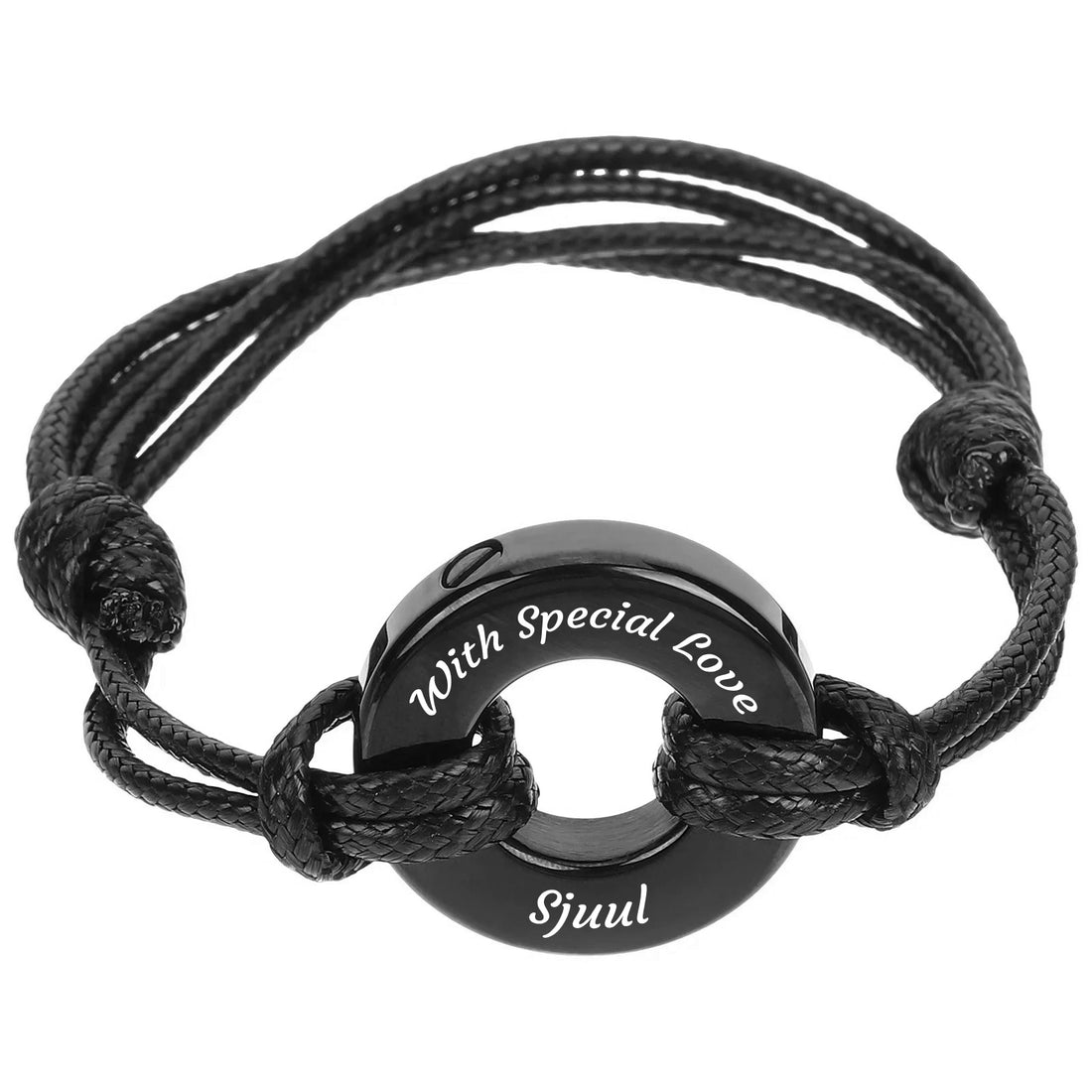 Urn Bracelet - Adjustable leather + Stainless Steel Ash Chamber with Engraving