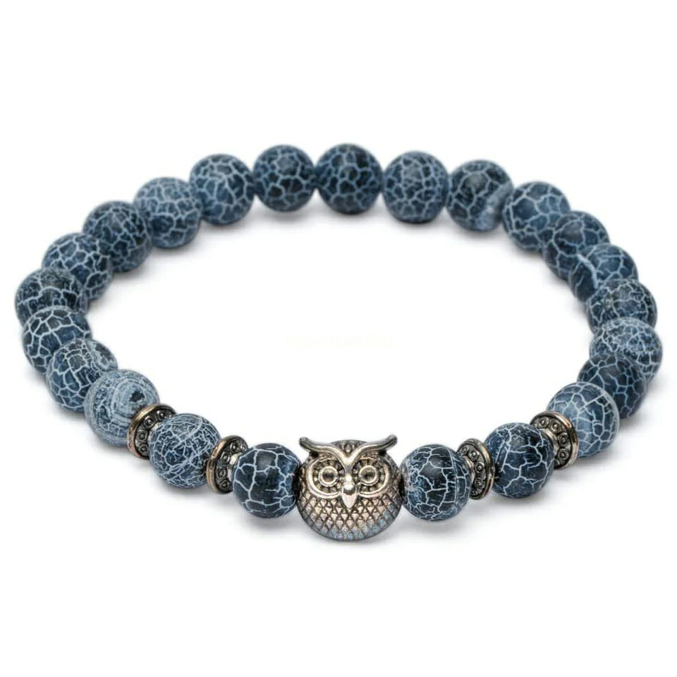 Uil armband - Blauwe Frosted Agaat kralen