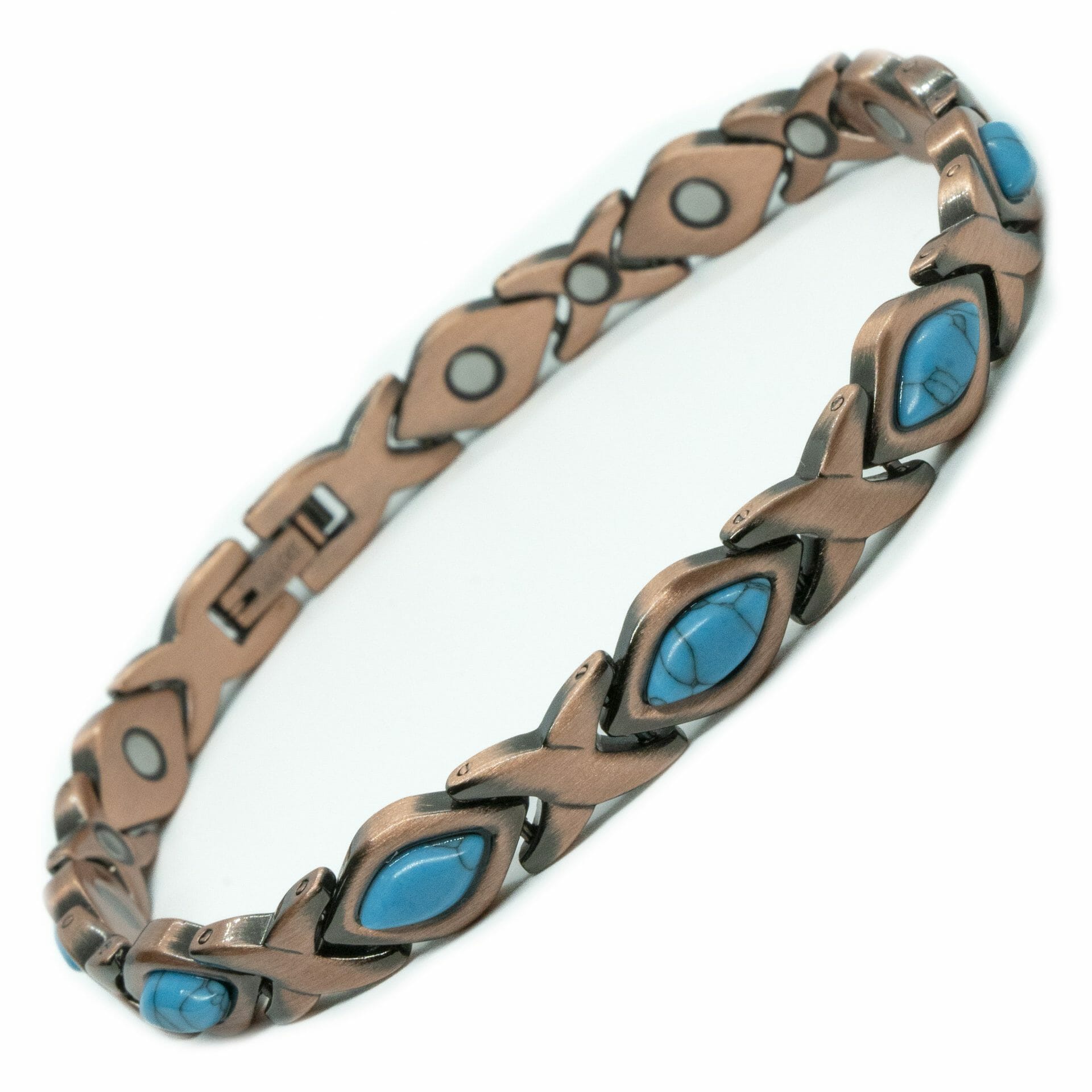 Koperen vrouwen magneet armband + Turquoise edelstenen