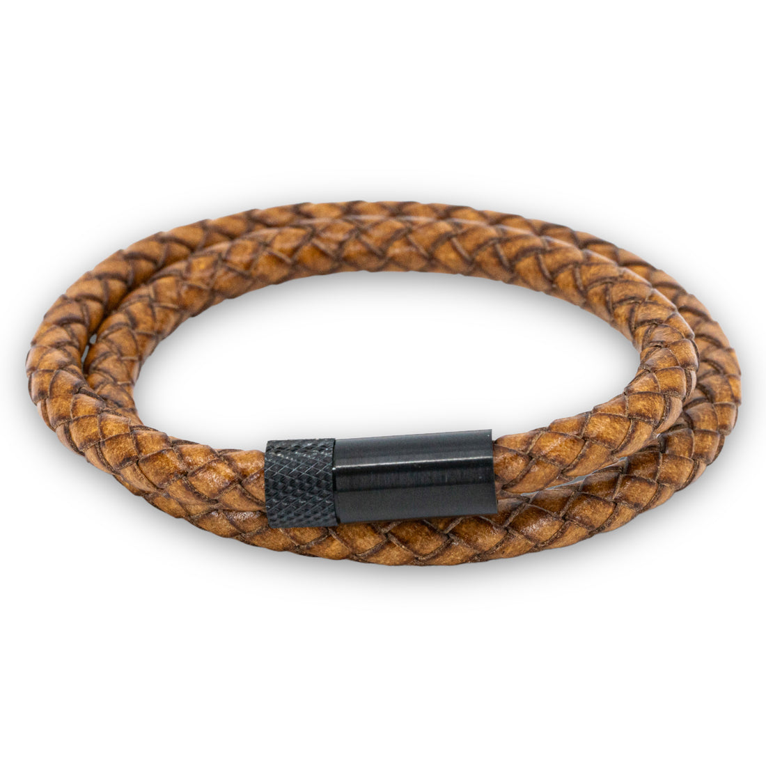 RUIGG - Brown braided double round leather 6mm bracelet